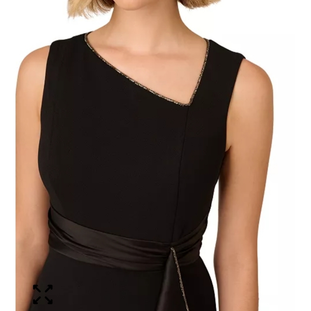 Adrianna Papell Women Ruffled Gown Sz 6 Asymmetric Hem Black NWT Old Money Party - Picture 3 of 15